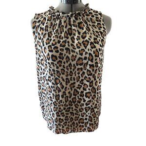 Loft Leopard Print Sleeveless Lightweight Sheer Lined Blouse Size S Career Wear